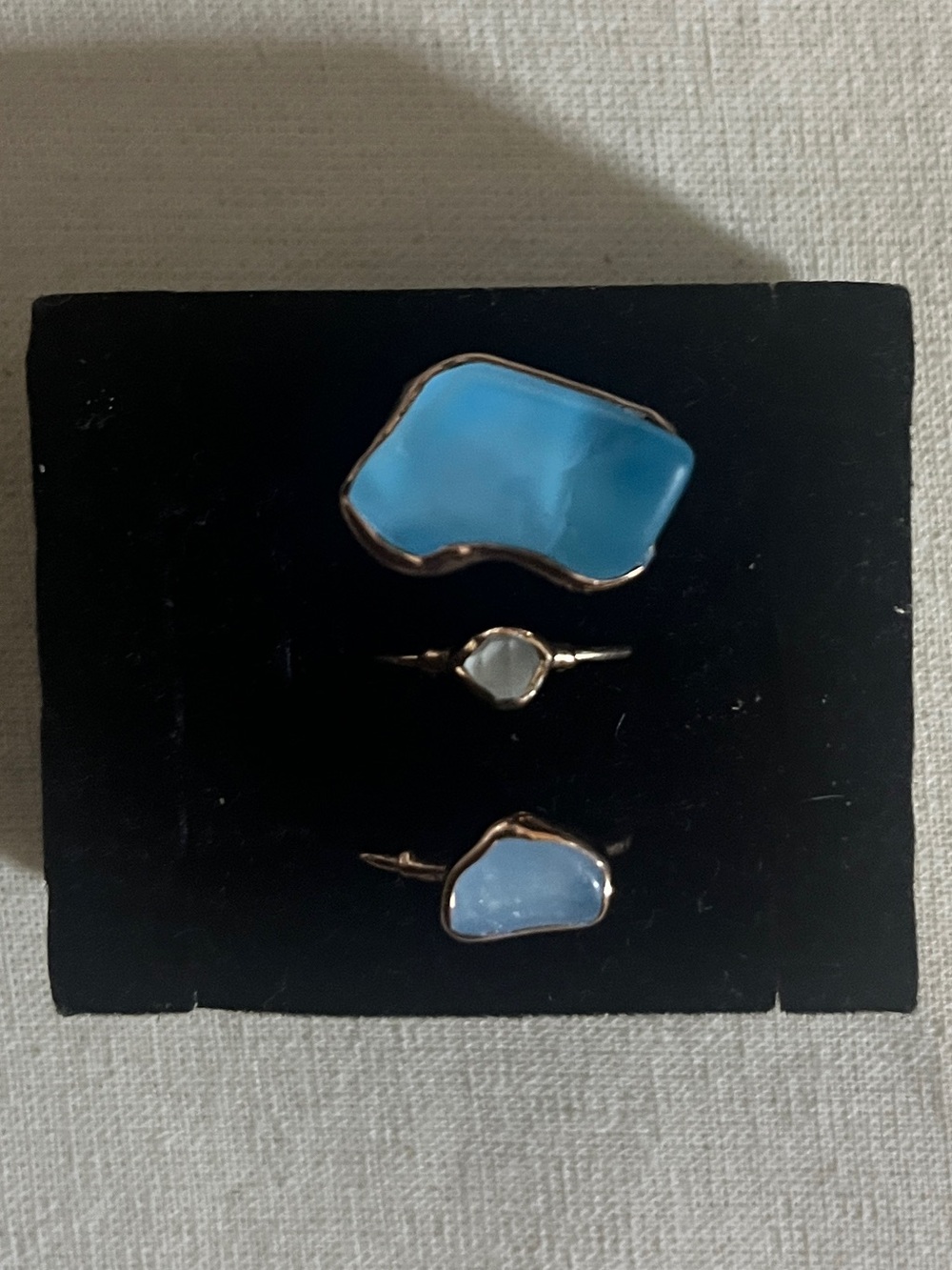 Ringcrush Rose Gold Filled Blue Topaz, Herkimer Diamond, and Aquamarine Ring Set